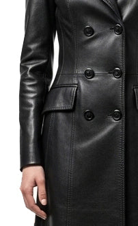 Women Stylish Black Leather Coat - Luxury Leather Coat
