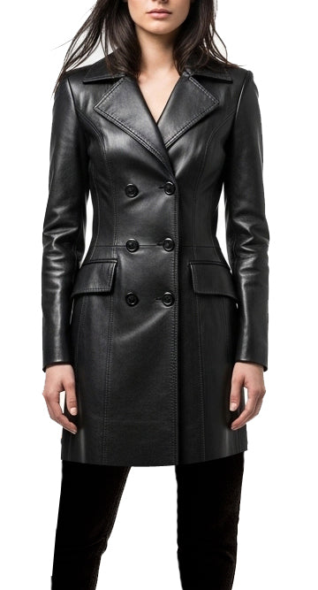 Women Stylish Black Leather Coat - Luxury Leather Coat
