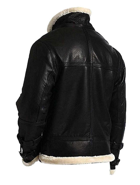 B3 Bomber Hooded Leather Jacket - Black Leatheroxide
