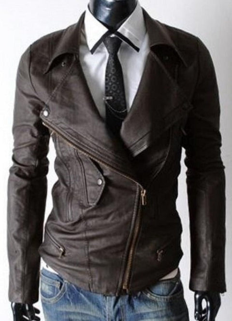 Biker Style Slim Fit Brown Leather Jacket Leatheroxide