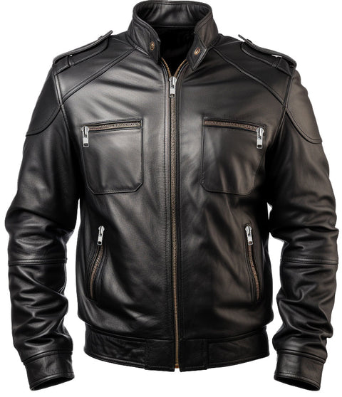 Black Leather Bomber Jacket Men-Leatheroxide Leatheroxide