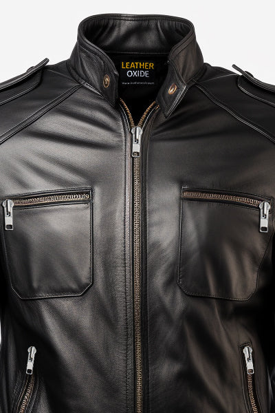 Black Leather Bomber Jacket Men-Leatheroxide Leatheroxide