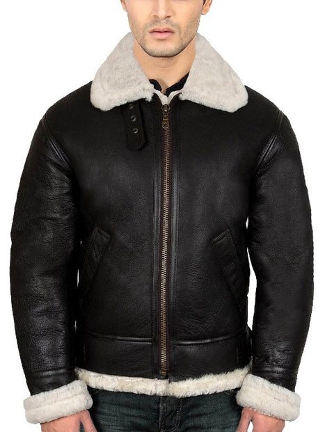 Black real leather Faux fur bomber jacket Leatheroxide