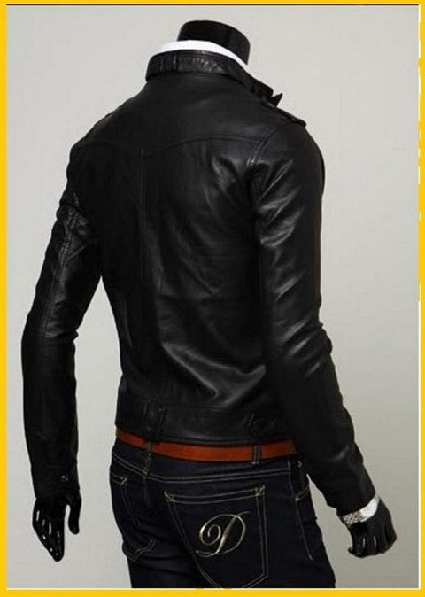 Button Pocket Slim Fit Black Rider Leather Jacket Leatheroxide