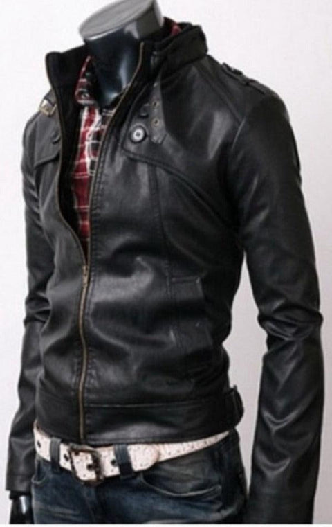 Button Pocket Slim Fit Black Rider Leather Jacket Leatheroxide