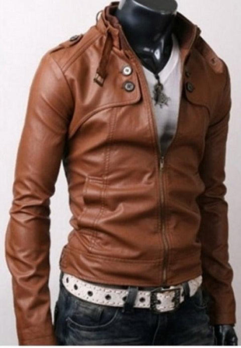 Button Pocket Slim Fit Rider Brown Leather Jacket Leatheroxide