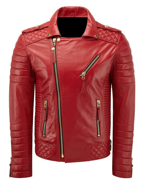 Diamond quilted Red leather jacket Leatheroxide