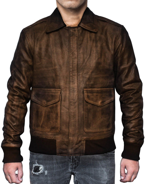 Distressed Brown Leather Jacket A2 Navy Flight-Leatheroxide Leatheroxide