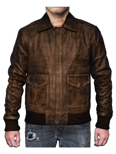 Distressed Brown Leather Jacket A2 Navy Flight-Leatheroxide Leatheroxide