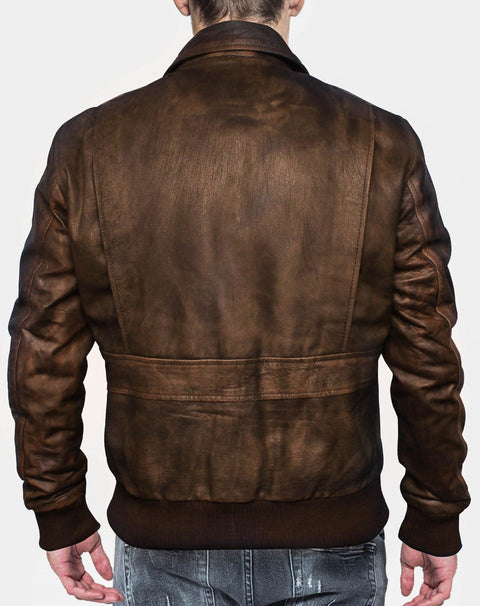Distressed Brown Leather Jacket A2 Navy Flight-Leatheroxide Leatheroxide
