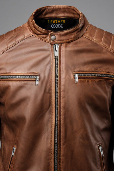 Hudson Brown Moto Biker Leather Jacket Leatheroxide