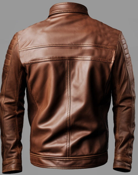 Hudson Brown Moto Biker Leather Jacket Leatheroxide