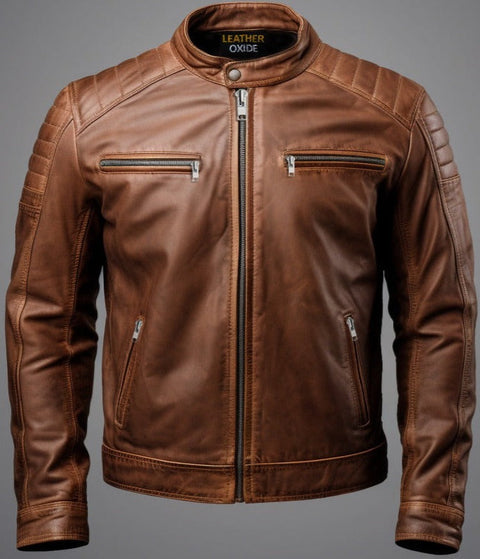 Hudson Brown Moto Biker Leather Jacket Leatheroxide