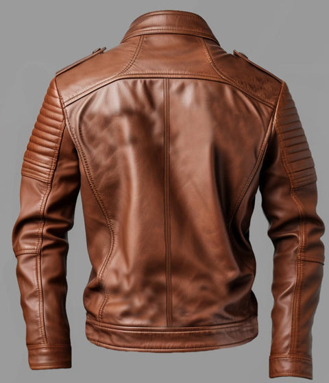 Men Benjamin Brown Biker Leather Jacket Leatheroxide