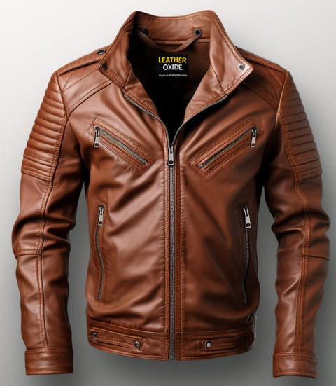 Men Benjamin Brown Biker Leather Jacket Leatheroxide