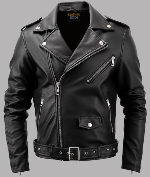 Men Boulevard Black Biker Leather Jacket Leatheroxide