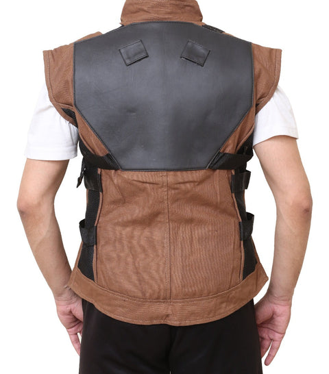 Men Brown Stylish Military Style Cotton Vest Leatheroxide