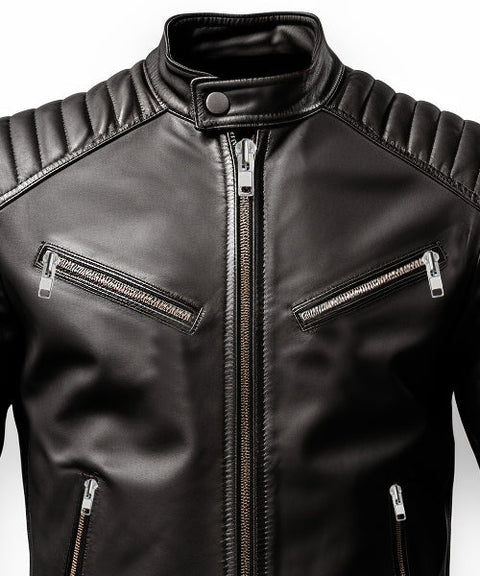 Men Harvey Black Moto Leather Jacket Leatheroxide