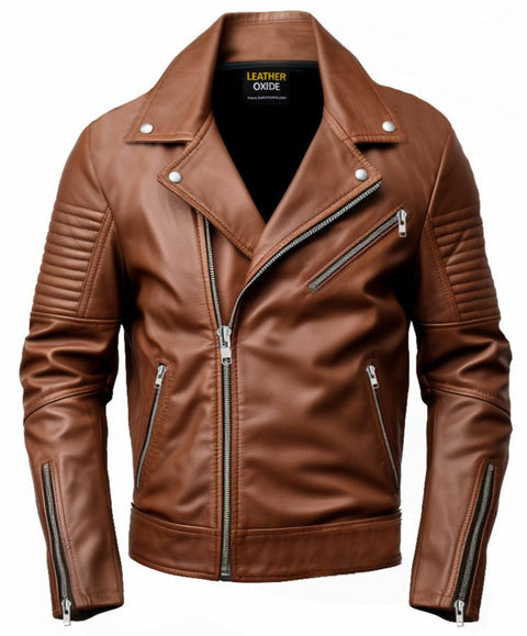 Men Jordan Brown Biker Leather Jacket Leatheroxide
