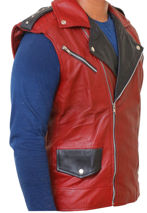 Men Maroon Biker Leather Vest Leatheroxide