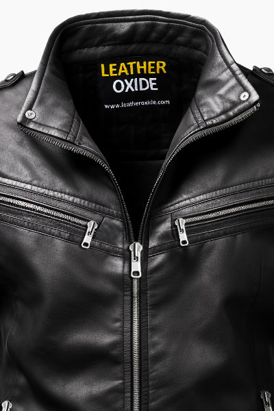 Men Oliver Black Moto Biker Leather Jacket Leatheroxide