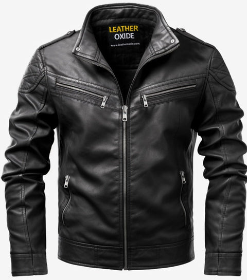 Men Oliver Black Moto Biker Leather Jacket Leatheroxide