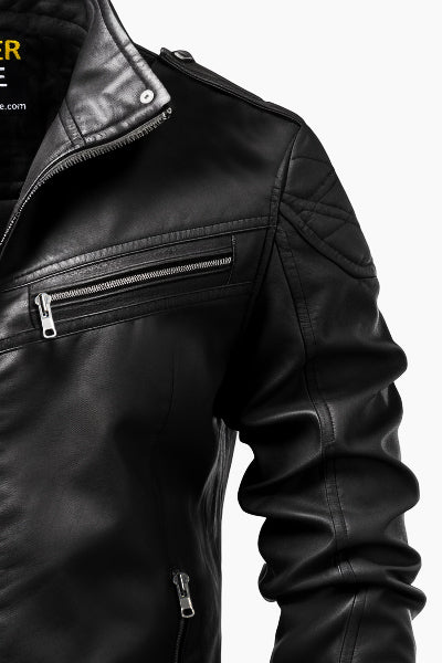 Men Oliver Black Moto Biker Leather Jacket Leatheroxide
