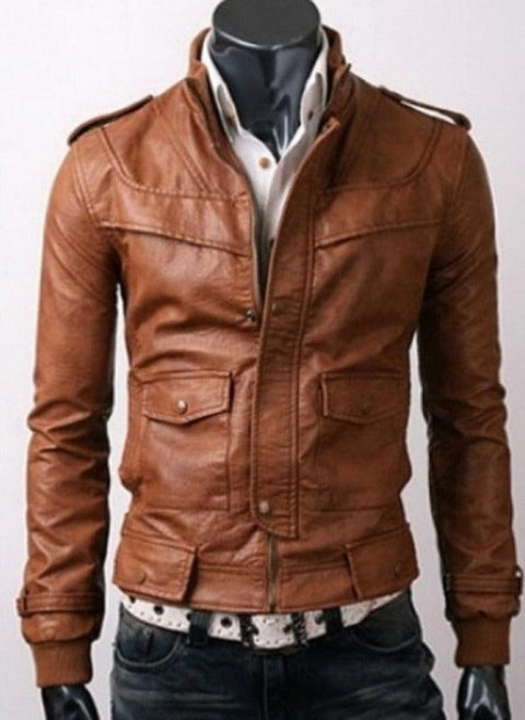 Men Slimfit Stylish Tan Brown Leather Jacket Leatheroxide
