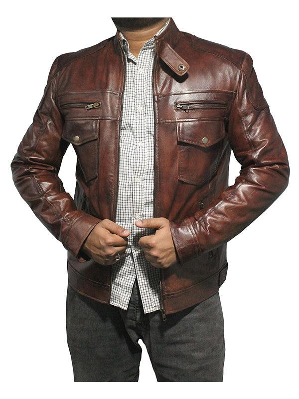 Buy Men Strap Pocket Classic Leather Jacket - Brown