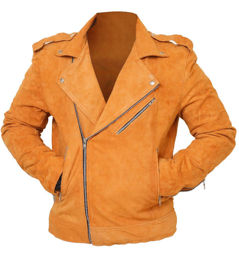 Men Suede Leather Camel Color Biker Leather Jacket Leatheroxide