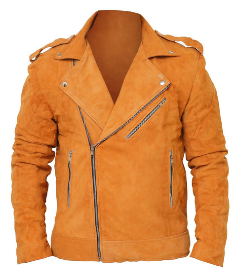 Men Suede Leather Camel Color Biker Leather Jacket Leatheroxide