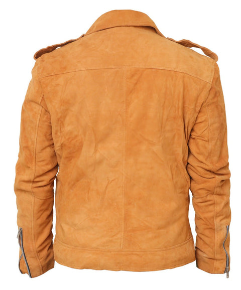 Men Suede Leather Camel Color Biker Leather Jacket Leatheroxide