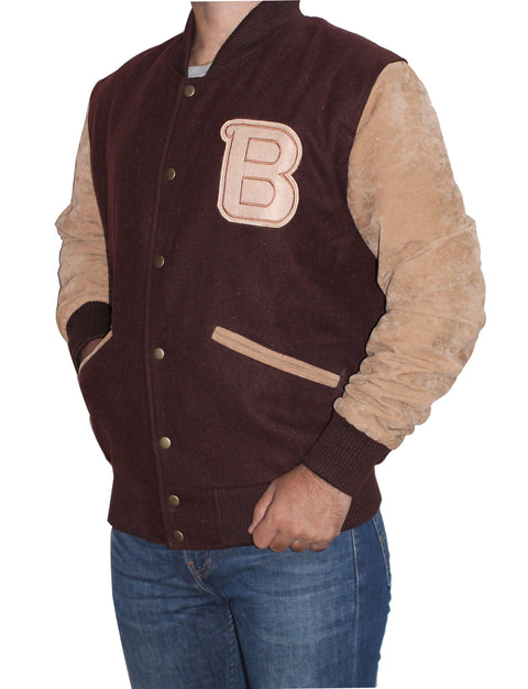 Men Varsity Wool Bomber Jacket - Brown Leatheroxide