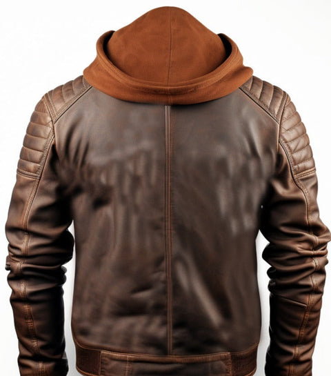 Men Voguish Brown Detachable Hooded Leather Jacket Leatheroxide