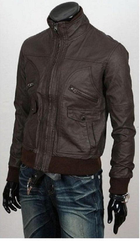 Six Pocket Slimfit Bomber Leather Jacket Leatheroxide