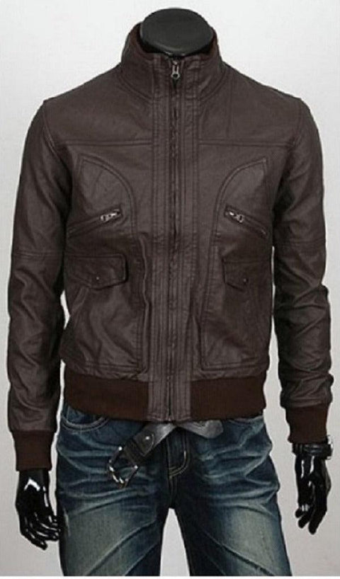 Six Pocket Slimfit Bomber Leather Jacket Leatheroxide