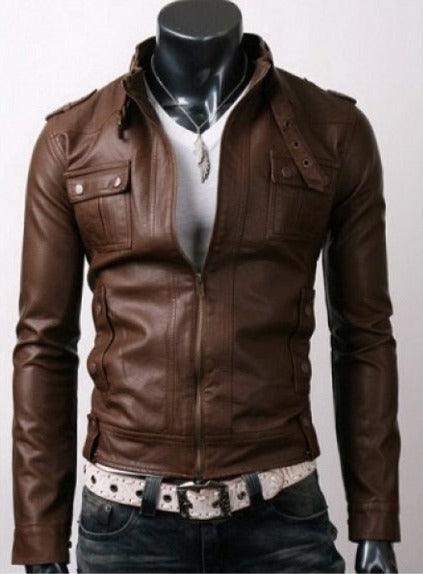Strap Pocket Slim-fit Light Brown Leather Jacket Leatheroxide