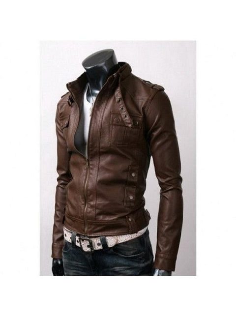 Strap Pocket Slim-fit Light Brown Leather Jacket Leatheroxide