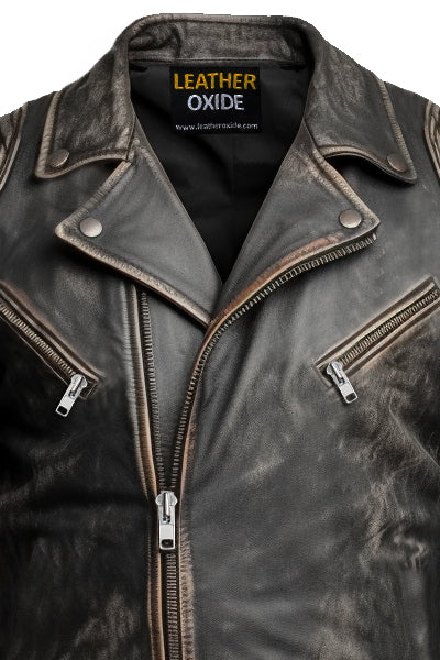 Vintage Brown Distressed Biker Genuine Leather Jacket Leatheroxide