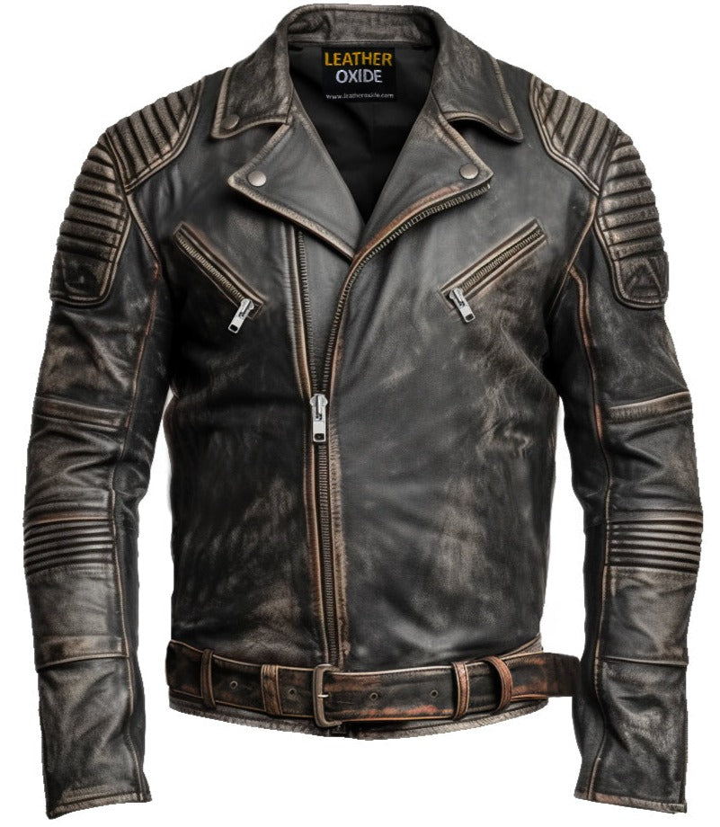 Vintage distressed leather jacket cheap