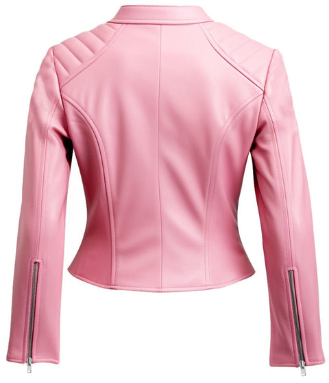 Women Biker Jacket Pink Faux Leather Leatheroxide