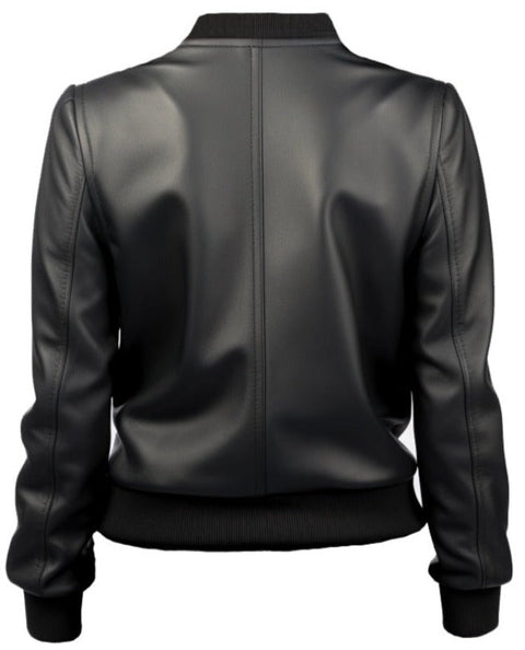 Women Bomber Leather Jacket- Black Leather Jacket for Women-Leatheroxide Leatheroxide