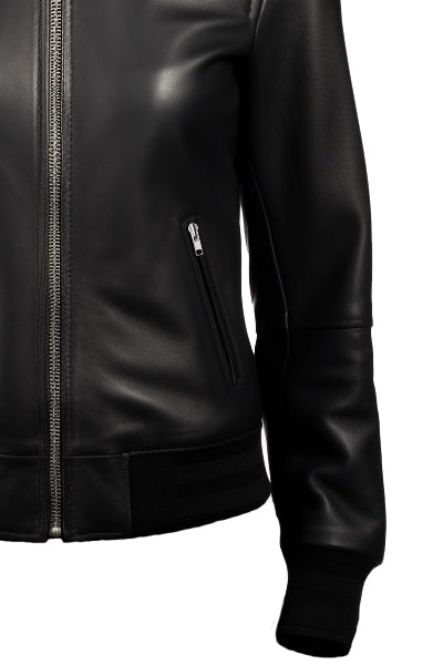 Women Bomber Leather Jacket- Black Leather Jacket for Women-Leatheroxide Leatheroxide