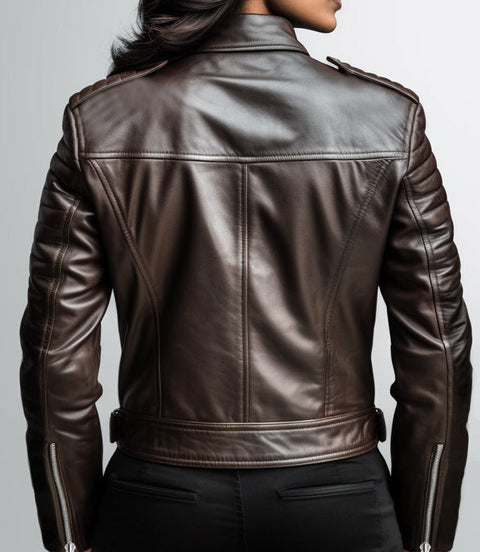Women Classy Designer Brown Leather Jacket (Dual Color) Leatheroxide