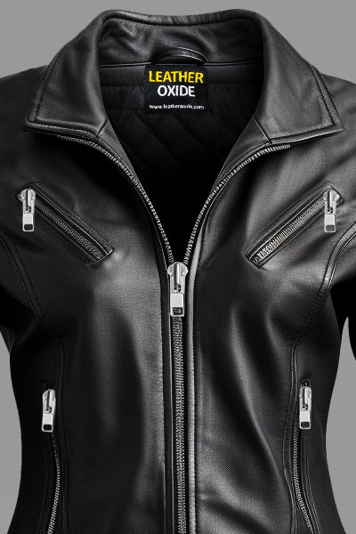 Women Dasha Designer Black Leather Jacket Leatheroxide