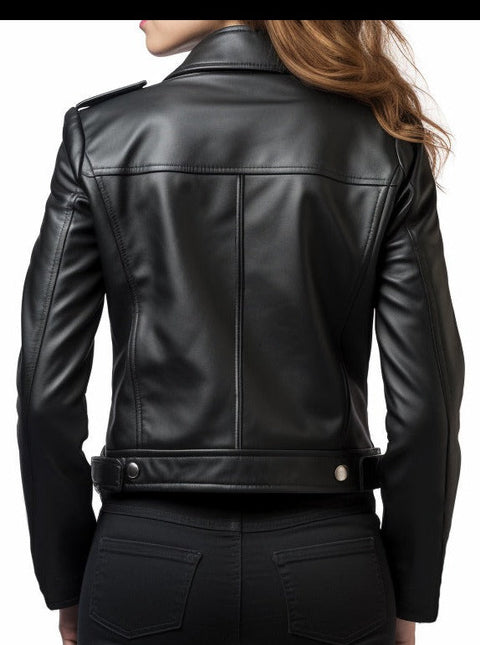 Women Paula Black Biker Leather Jacket Leatheroxide