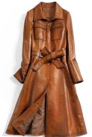 Women Stylish Italian Brown Waxed Leather Coat Leatheroxide