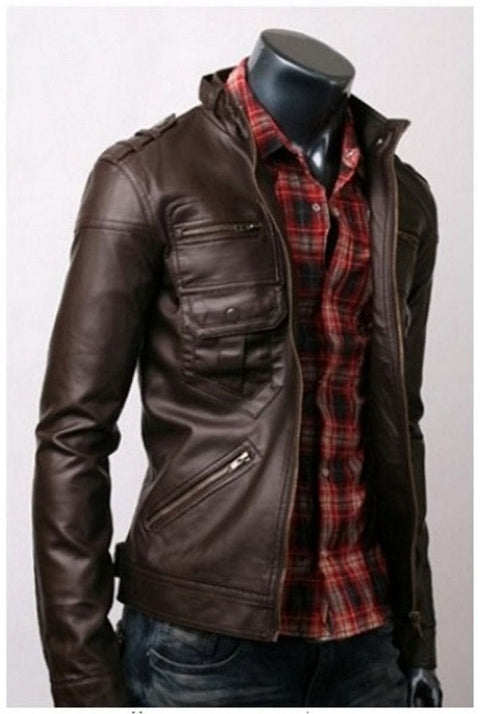 zip pocket brown leather jacket Leatheroxide